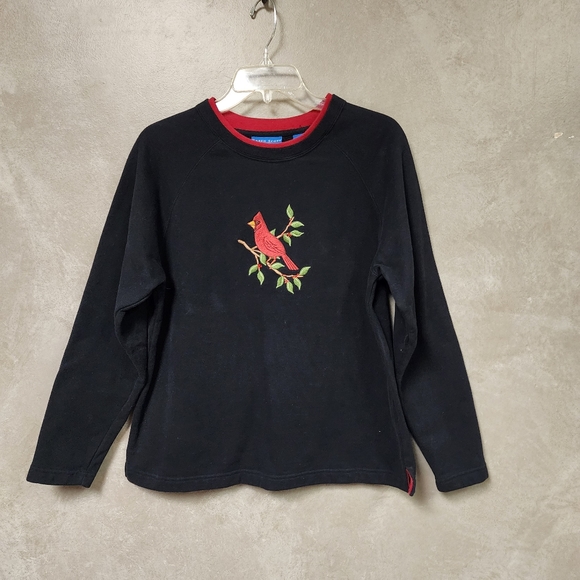 Karen Scott Black Sweatshirt with Embroidered Cardinal On Front Size Small - Picture 3 of 6